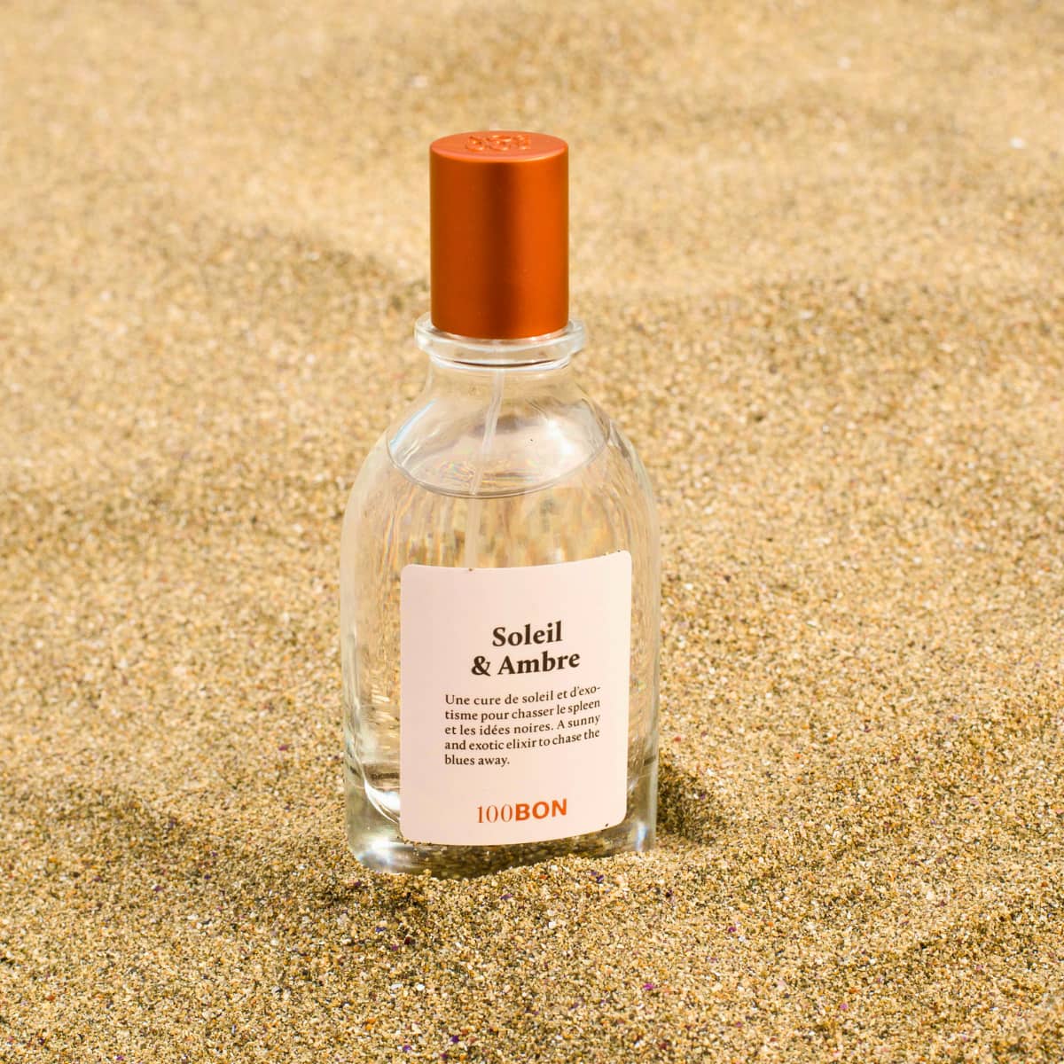 Eau de toilette naturelle - Soleil et Ambre - Flacon sur sable
